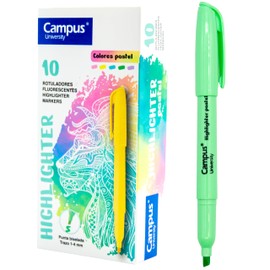 Campus Pastel Highlighters - Slanted Tip Pen - Pack of 10 - Water-Based Highlighter - Pastel Highlighter Pens (Green)