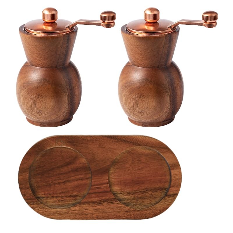 2 Pcs Wooden Salt and Pepper Grinder Set - Manual