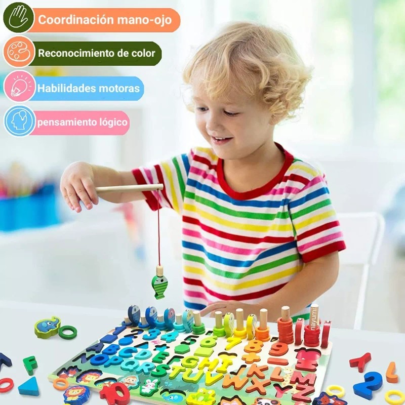 Nayumi Tablero Juego Educativo Montessori Pesca Letra Número Animal