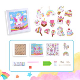 Diamond Art Kits for Kids,DIY Gem Art Stickers Kits with Wooden Frame & Keychains,Unicorn Painting Art Crafts Toy Gift for Kids Boy Girls 6 7 8 9 10 11 12 Year Old