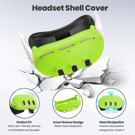 Silicone Cover Compatible with Meta/Oculus Quest 3 Accessories, VR Silicone Face Cover, VR Shell Cover,Touch Controller Grip Case,Camera Lens Protector Set(Green)