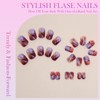 French Tip Press-On Nails, Square Short – 24 pcs Purple