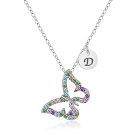 Kiokioa Butterfly Necklace Multi-color Crystal for Girls Women Letter Initial Butterfly Pendant Necklace 26 Initial Necklace Jewelry Birthday Gift Butterfly Gifts for Girls, Zinc, Cubic Zirconia