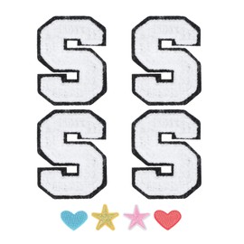 PATIKIL Iron on Letters, 4 Pack Iron-on/Sew-on S Letter Patches Alphabet Cloth Patch with Heart Star Patch for Team Costume Decoration Clothes Hat Jeans DIY