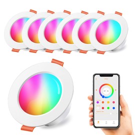 HEKEE LED Recessed Spotlight, 12 W (Replaces 100 W), 4 Inches/Φ 100 mm, RGBW with Remote Control, Round Ceiling Spotlights, IP44, Warm White, 2700 K, Recessed Light, RGB Colour Changing,