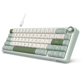 RK ROYAL KLUDGE R65 Teclado mecánico con cable, 60% cremoso para juegos, montaje en junta RGB retroiluminado con perilla programable, teclas PBT de perfil MDA, QMK/VIA, interruptor lineal