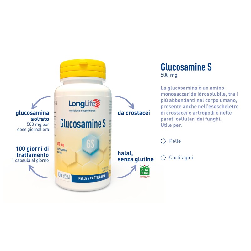 LongLife® Glucosamine S | Integratore di glucosamina solfato | Pelle
