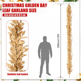 Jutom Christmas Artificial Bay Leaf Garland Decorative Bayleaf Garland for Christmas Fireplace Front Door Stairs Decoration Xmas Holiday Winter Engagement Birthday Wedding Supplies(Gold, 12ft)