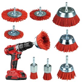 Nylon Brush 8 Pieces with 1/4 Inch Hex Shank, 8 Sizes Nylon Drill Brushes & Cup Brushes for Drill, Grinding Attachment for Removing Rust, Corrosion, Paint, Grinding Brush Set