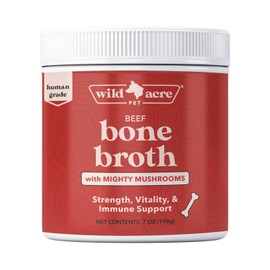 Wild Acre Premium Beef Bone Broth for Dogs – High Protein + Collagen Enhanced with Mushroom Blend for Strong Bones, Joint Flexibility, Digestive Comfort, and Immune Support - Natural Dog Food Topper