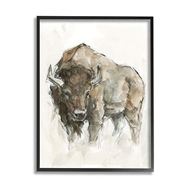 Stupell Industries Western American Buffalo Brown Country Animal, Designed by Ethan Harper Black Framed Wall Art, 11 x 14