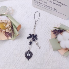 Cioatu Homvog Cute Y2K Phone Charm - Aesthetic Accessories for Cell Phones, Bags, Keychains, Airpods, Camera - Strawberry, Butterfly, Star, Heart Pendants (1 Black Heart)