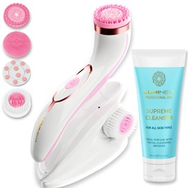Lumineo Facial Cleansing Brush with Cleansing Gel, for Pore Exfoliating and Blackhead Cleansing, Electric USB Face Brush for Gentle Deep Cleansing (PRO Pink (Sensitive Skin))