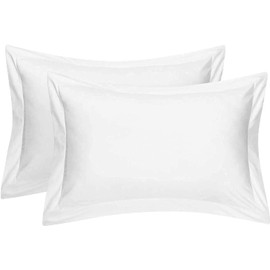 Saferay Green 100% Egyptian Cotton Luxurious Pillow Shams, Soft and Premium Quality, with Envelope Closure 20"x26" Set of 2-Piece Pillow Cover (White, Standard)