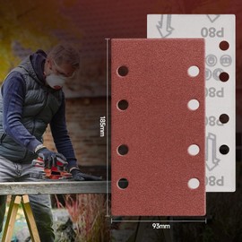 Sruhrak 93x185mm Sandpaper, 50 Pieces Sanding Sheets Stick and Peel Sanding Pads 80 Grits Sander Paper Set for Electric Sander Polishing, Rust Removal