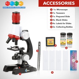 AmScope-ETXWJ04 IQCREW 100X-1200X LED Kids Beginner Microscope Toy Set + Slides Preparation Kit