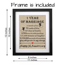 SUNBMO Framed 1st Anniversary Burlap Print Gifts for Couple 1st Wedding Anniversary ...