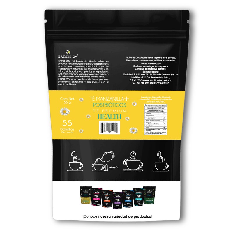 Earth Co | Té de manzanilla + Postbióticos | Digestivo