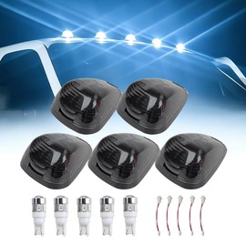 5 X Cab Marker Light, Smoke Lens with White T10 LED Roof Running Lights, Top Clearance Light for 1999-2016 Ford F150 F250 F350 F450 F550 F650 F750 E150 E250 E350 E450 Super Duty Pickup Truck