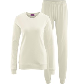 Living Crafts - Betty - Pyjamas - Soft Interlock Jersey, Comfortable Fine Rib Cuffs, Sewn-in Elastic Band, Crew Neck, 100% Organic Cotton, natural