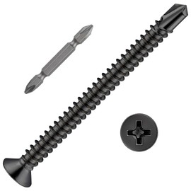 Wensilon（150pcs）#8×2”for Sheet Metal Self-Tapping Screws 410 Black Stainless Steel Flat Head High-Strength Quick self-Drilling Screws