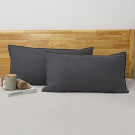 CHUFFED Linen Pillowcases 2 Pack 100% Linen Standard Pillow Cases, Breathable and Cooling Washed Pillowshams with Zipper Closure, 20x36 Inches,Dark Grey