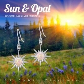 PARYFO Star Earrings 925 Sterling Silver Eight-Tone Star Hanging Earrings Moonstone / Opal / Amber Jewellery Gifts for Women Girls Mum Girlfriend Wife, Sterling Silver, Opal