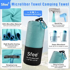 Sfee 2 Pack Microfiber Travel Towel, Quick Dry Towel Camping Towel Large Beach Towels, Super Absorbent Compact Gym Towel Sport Towel for Travel,Beach,Hiking, Backpacking, Workout, Pool, Bath, Yoga