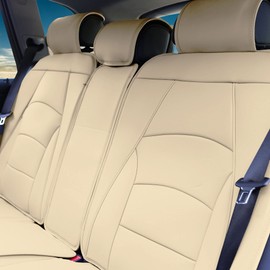 FH Group Ultra Comfort Highest Grade Faux Leather Seat Cushions (Solid Beige) Rear Set with Gift – Universal Fit for Cars Trucks & SUVs