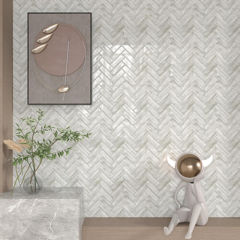 CHIHUT 12''x12'' Grey Wood Look Herringbone Peel and Stick Backsplash