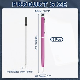 PATIKIL Ballpoint Pen with Stylus Tip, 8Pcs 2 in 1 Slim Metal Black Ink 1.0mm Medium Point Stylus Pen for Touch Screens Office Desk, Purple