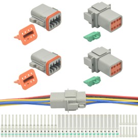 2 Set 8 Pin Waterproof Connector Automotive Electrical Butt, IP67 Waterproof Deutsch DT Connector Kit with 16 Pairs 16# Solid Contacts, 12 Pcs Sealing Plugs for Car Truck Boat (2 Sets 8 Pin)