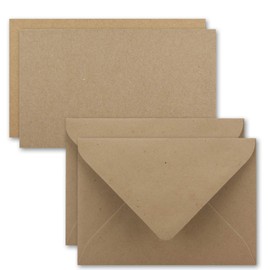 Set of 25 Cards with Envelopes, DIN A7 10.5 x 7.3 cm, Kraft Paper, Sand Brown with Envelopes C7