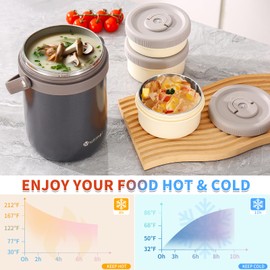 Munmel Adults Lunch Vacuum Soup Thermo For Hot Food with Inserts Stackable Bento Box Storage Container,Width Mouth Stainless Steel Portable Insulated Food Jar (grey, 74 oz)