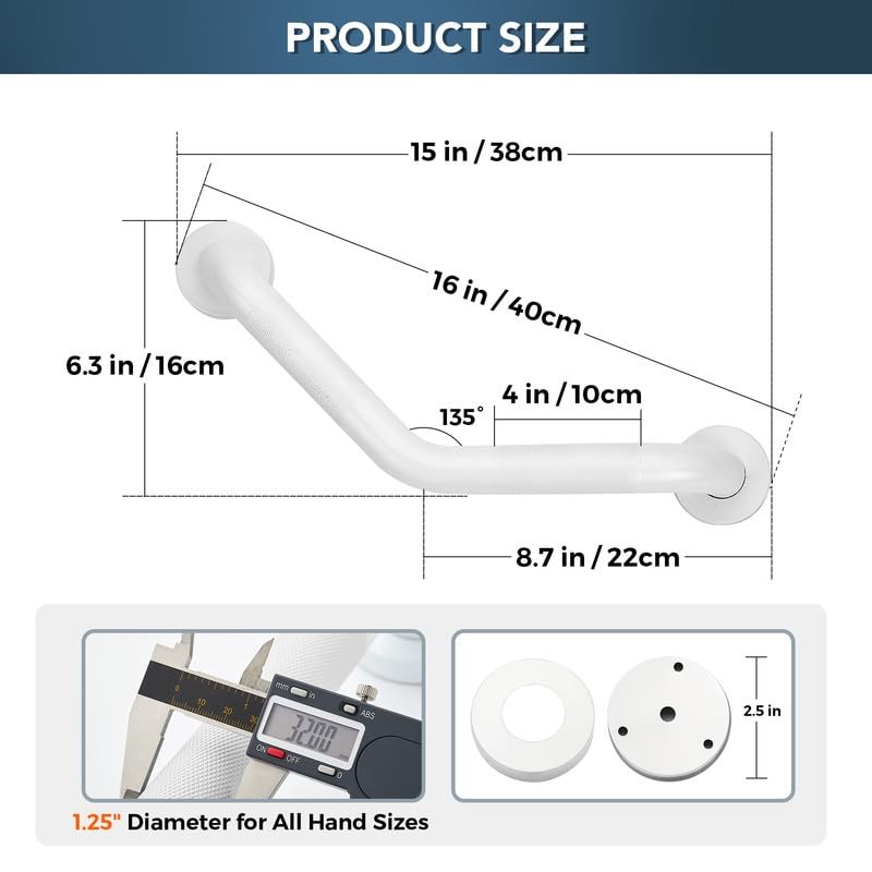 Grab Bars for Bathtubs and Showers- 1-1/4 x 16" Angled