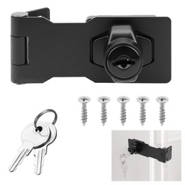 3 Inch Keyed Hasp Lock Right Angle, Heavy Duty Shed Lock Door Lock Small Hasp and Staple with Padlock Keys Twist Knob Locking Hasps for Cupboard Wardrobe Drawer Cabinet Wooden Gate (Black）