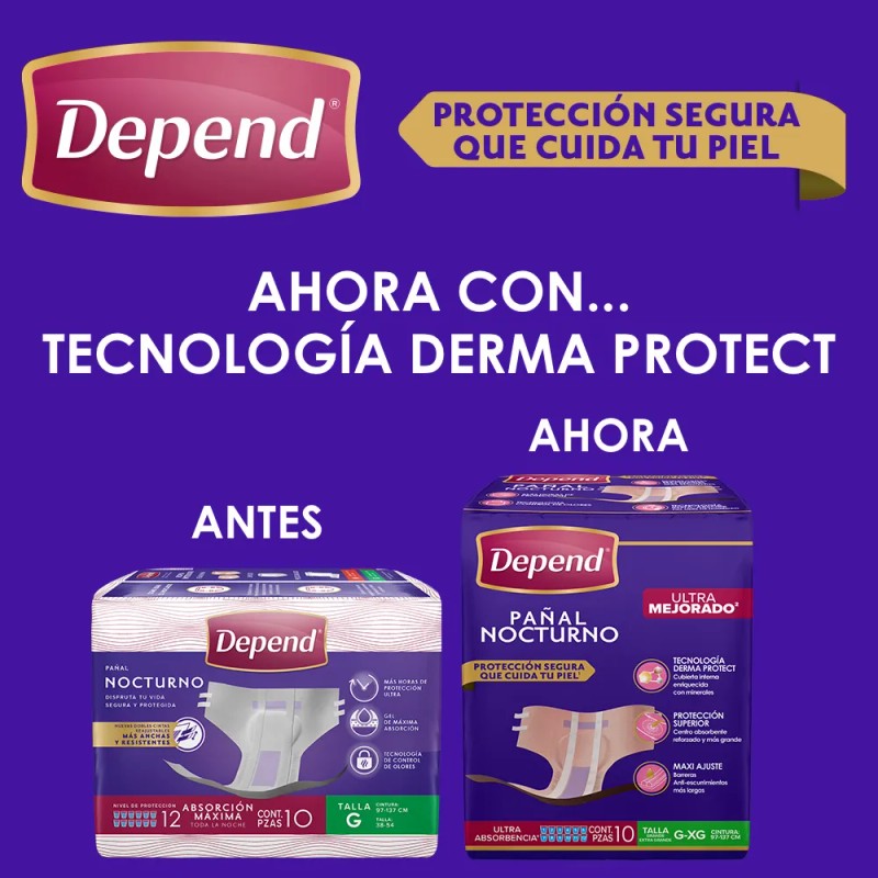 Pañales Nocturnos Para Adulto Depend Grande 10 Piezas