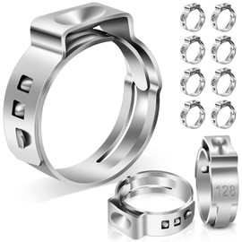 Pack of 10 Single-Ear Clamps 10.3 - 12.8 mm, 304 Stainless Steel Clamps, Ear Clamps, Single Ear, Continuous Pipe Clamps, Hose Clamp, Adjustable Clamp, Fuel Line Clip