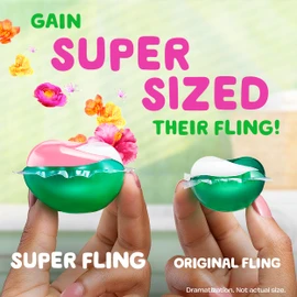 Gain Super Flings Laundry Detergent Pacs, 18 Count, Hibiscus Hula scent, irresistibly clean and fresh washing detergent laundry soap pacs