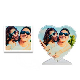Portarretrato Corazón de Cristal Personalizado con Foto, Porta foto Corazón con Imagen personalizable, Marco de cristal sublimado con foto personalizado