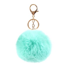 Pom Pom Keychains Colorful Faux Rabbit Fur Ball Keychain Car Key Ring Soft Plush Pompoms Handbag Keyring Charm-green