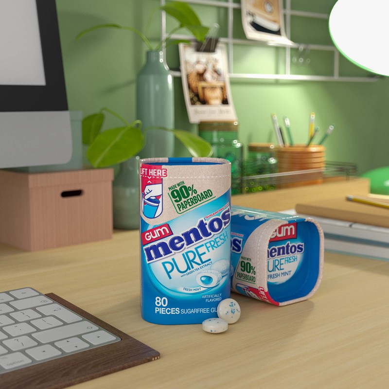 Mentos Pure Fresh Sugar-Free Chewing Gum with Xylitol, Fresh Mint,