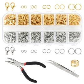 Catephe 1200 Pcs Open Jump Rings, Jump Rings for Jewelry Making, Necklace Keychain Repair Kit with Making Tools Tweezer, Plier, Lobster Claw Clasps, Open Rings for DIY Crafts Keychains