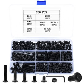 200 Piece M6 Screws Set, Rounded Head Hex Screws Nuts Set, Hexagon Socket Screws with Nuts Set, Round Head Thread Screws Set, Alloy Steel Machine Screws Assortment Set