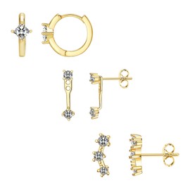 3 Pairs Gold Earrings for Women-Small Gold Hoop Earrings -14K Gold Plated Lightweight Dainty Hypoallergenic Stud Earrings Set