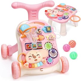 CUTE STONE Baby Walker for Girls, 2 in 1 Sit to Stand Learning Walker and Activity Center, Learning to Walk, Early Push Walking Toys for Toddler Infant