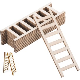 LATRAT Mini Wooden Ladders, DIY Micro Landscape Decor, High Quality, Wooden Ladder, 7 Rungs, 2.2 x 6 cm, Pack of 10