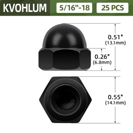 5/16-18 Acorn Cap Nuts, 25 PCS Black Coating Acorn Dome Cap Nuts, Hex Drive, Stainless Steel 304