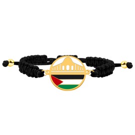 JunyiDIY Gold Al-Aqsa Mosque Palestinian Flag Faith Bracelet, Black Woven Cord Islamic Peace & Unity Gift for Men and Women
