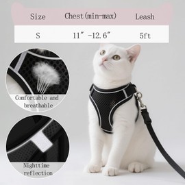 BMYUK Breathable Chest Harness For Cats And Kittens Soft Anti-Friction Ultra-Light Reflective Anti-Breakage Adjustable Leash For Outdoor Activities (black, s)